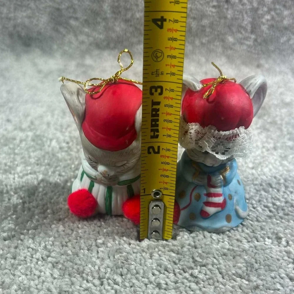 Jasco Christmas Mouse Bell Figurine Set Red Blue Green Vintage Ceramic Ornament